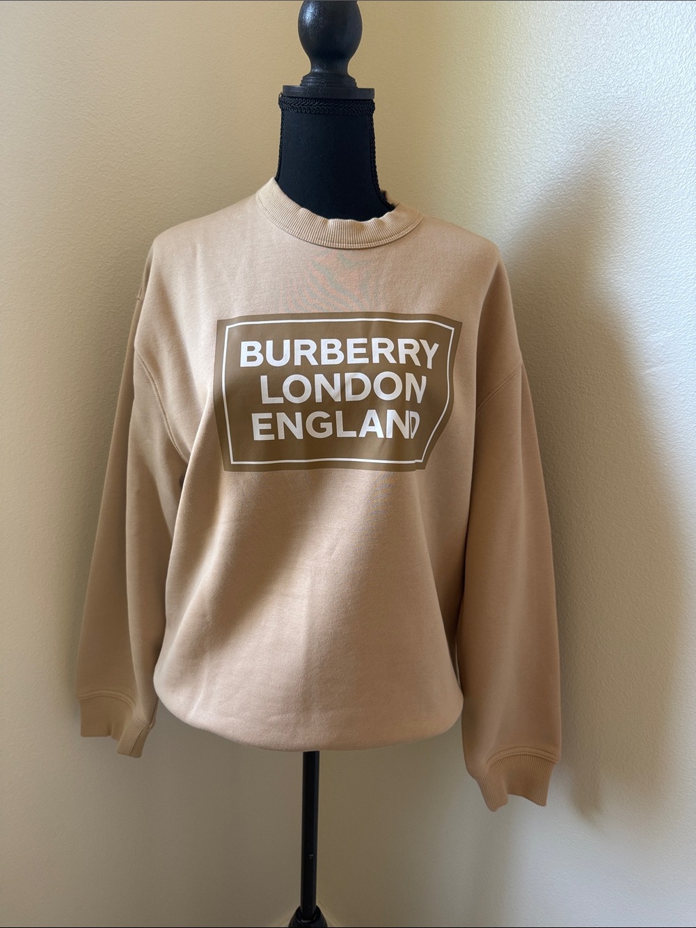 Burberry Men's Tan Crewneck Sweatshirt with White Logo